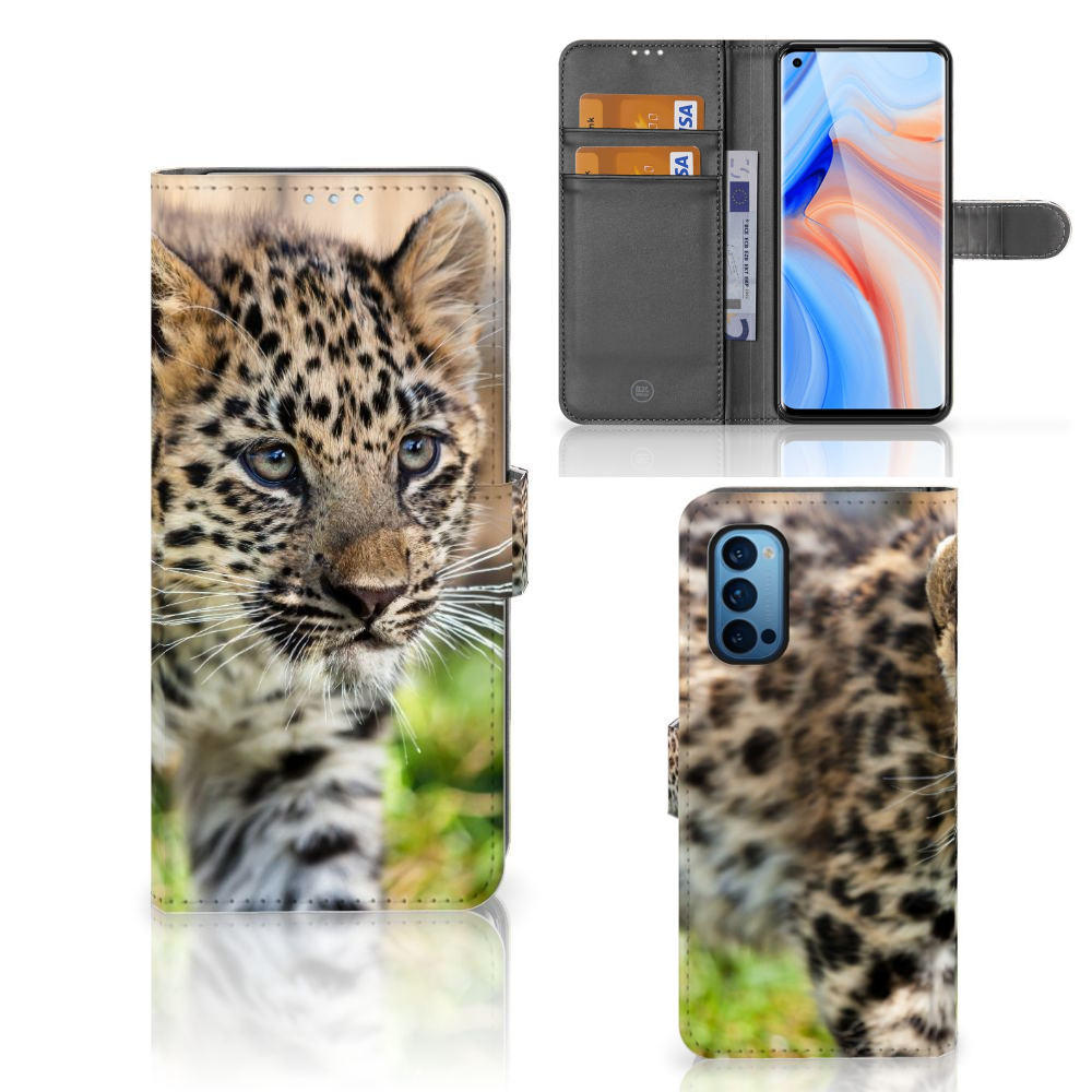 OPPO Reno 4 Pro 5G Telefoonhoesje met Pasjes Baby Luipaard
