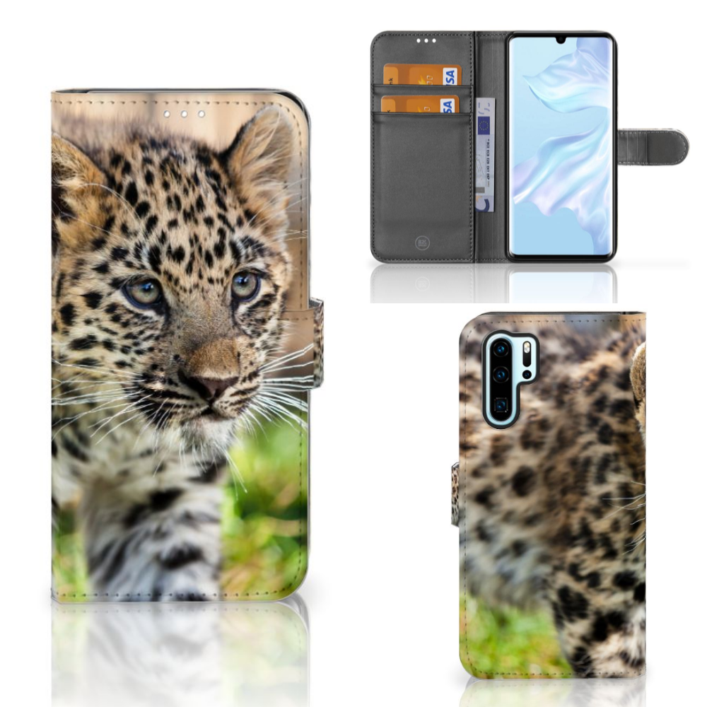 Huawei P30 Pro Telefoonhoesje met Pasjes Baby Luipaard