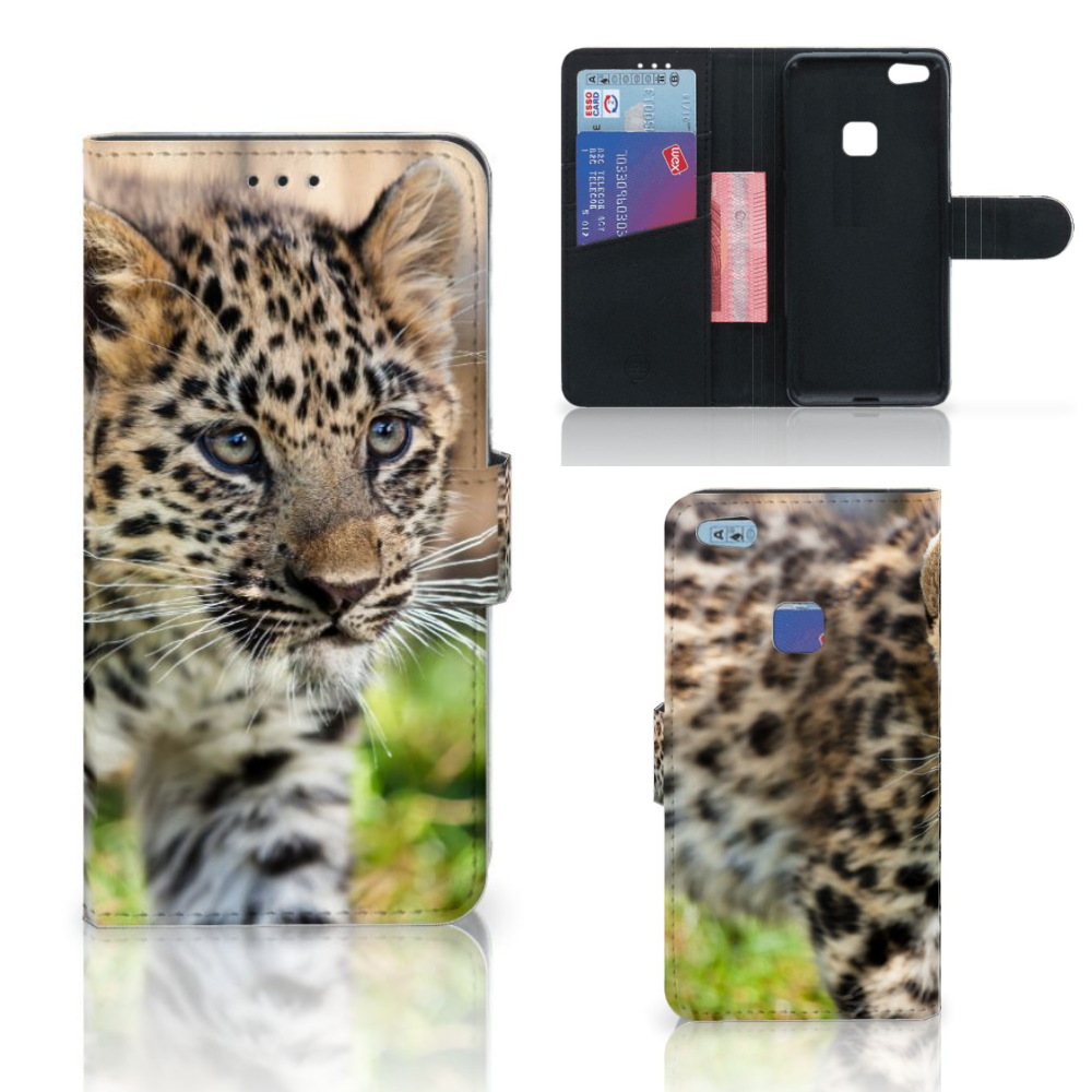 Huawei P10 Lite Telefoonhoesje met Pasjes Baby Luipaard