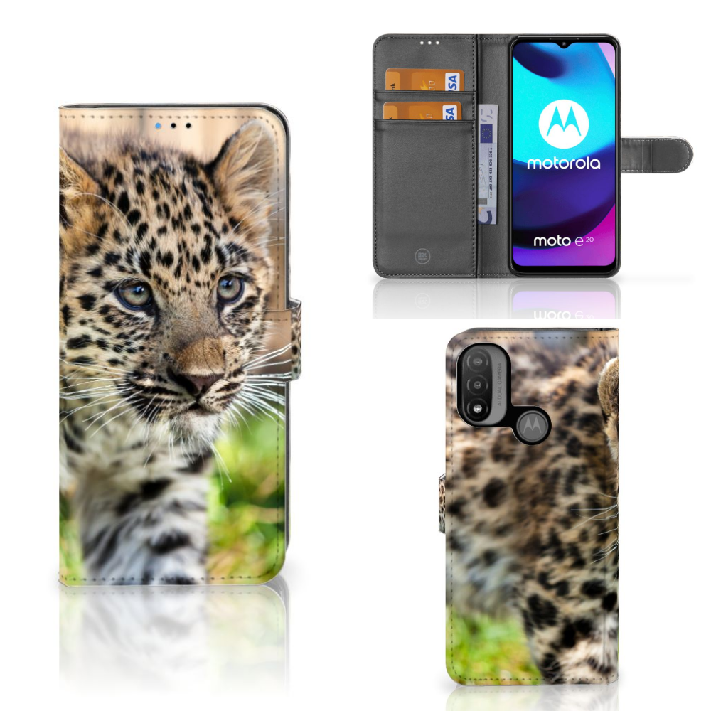 Motorola Moto E20 | E30 | E40 Telefoonhoesje met Pasjes Baby Luipaard