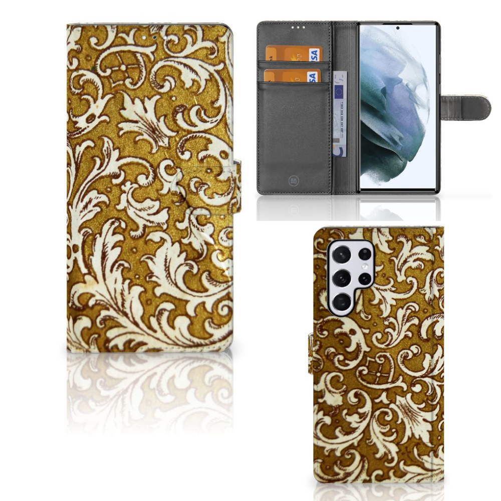 Wallet Case Samsung Galaxy S22 Ultra Barok Goud