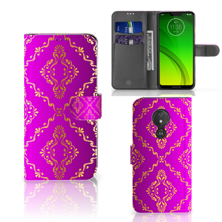 Wallet Case Motorola Moto G7 Power Barok Roze
