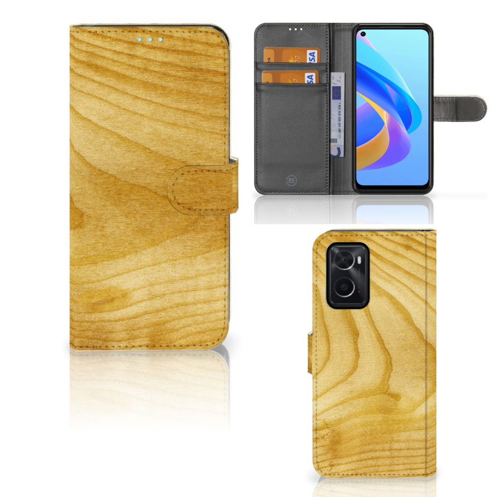 OPPO A76 | A96 Book Style Case Licht Hout