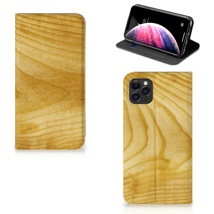 Apple iPhone 11 Pro Max Book Wallet Case Licht Hout