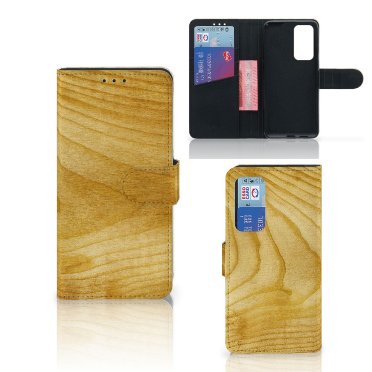 Huawei P40 Book Style Case Licht Hout