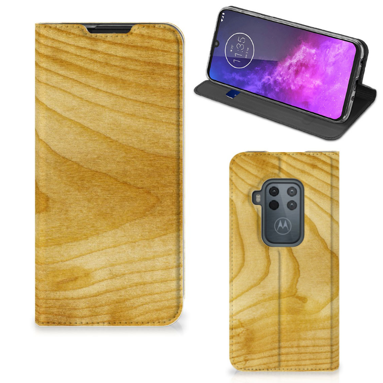 Motorola One Zoom Book Wallet Case Licht Hout
