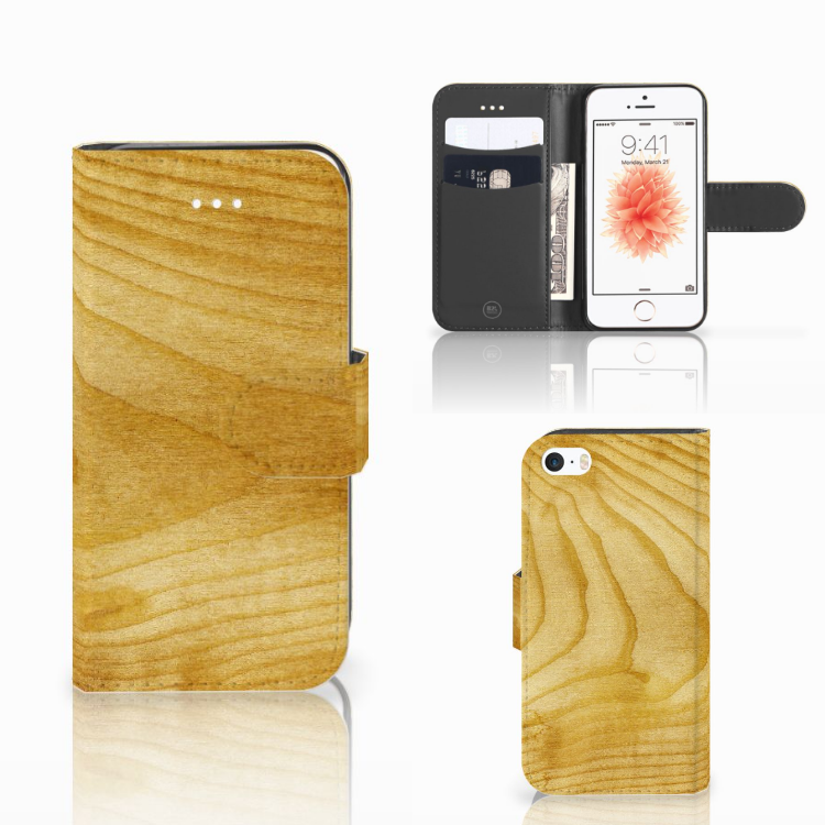 Apple iPhone 5 | 5s | SE Book Style Case Licht Hout