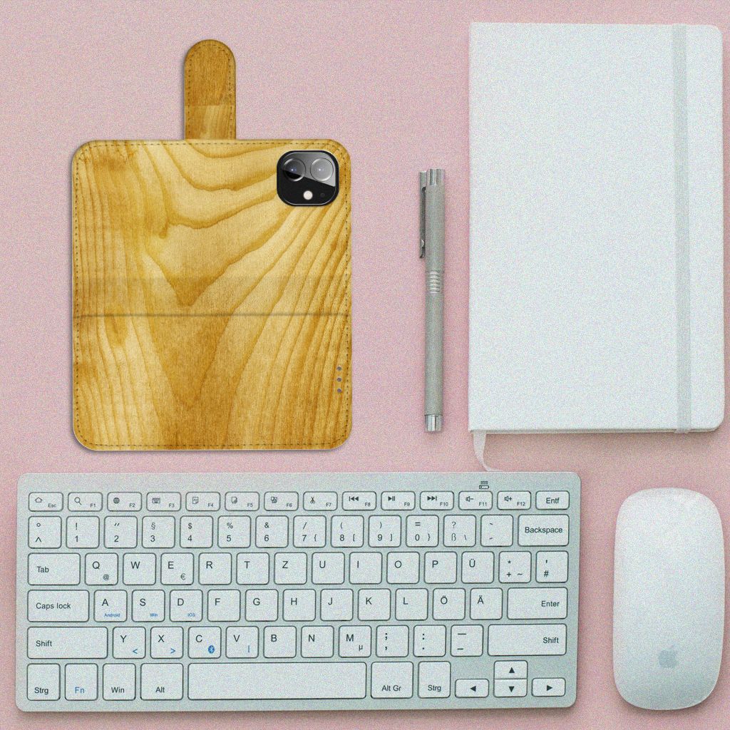 Apple iPhone 12 Mini Book Style Case Licht Hout