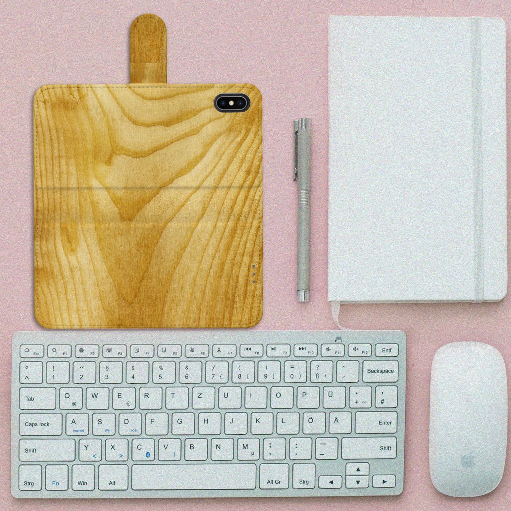 Apple iPhone Xs Max Book Style Case Licht Hout