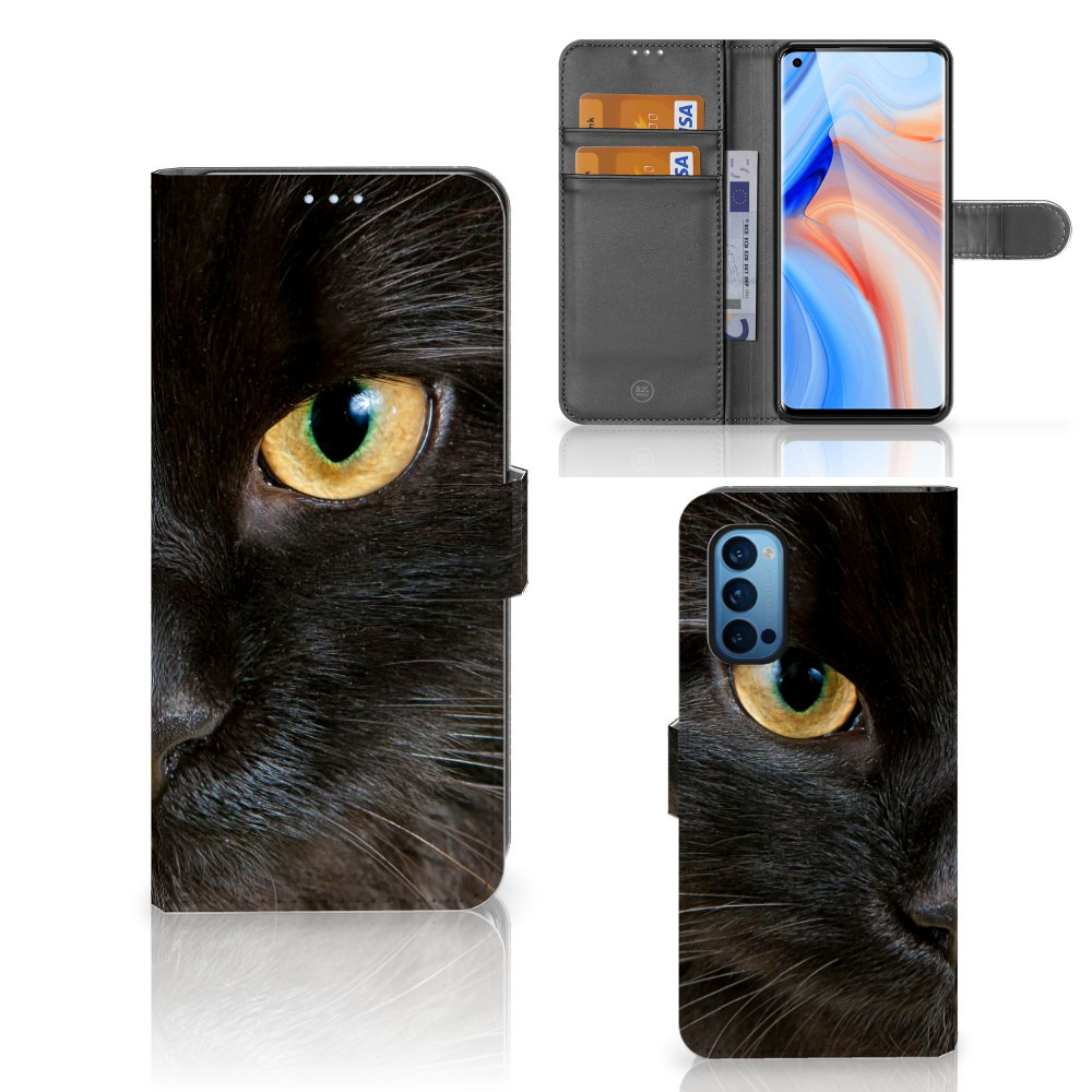 OPPO Reno 4 Pro 5G Telefoonhoesje met Pasjes Zwarte Kat