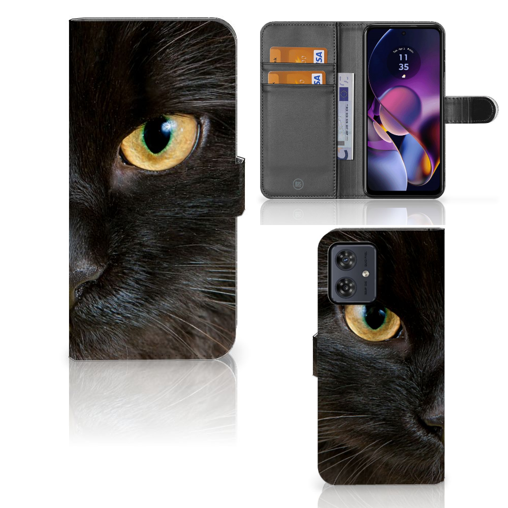 Motorola Moto G54 Telefoonhoesje met Pasjes Zwarte Kat