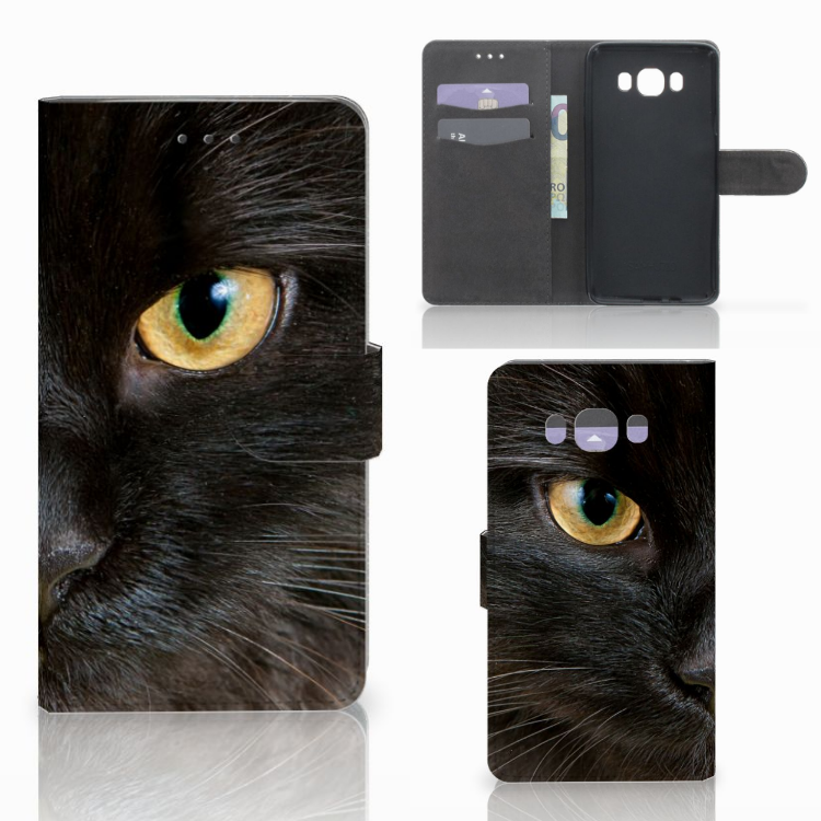 Samsung Galaxy J7 2016 Telefoonhoesje met Pasjes Zwarte Kat