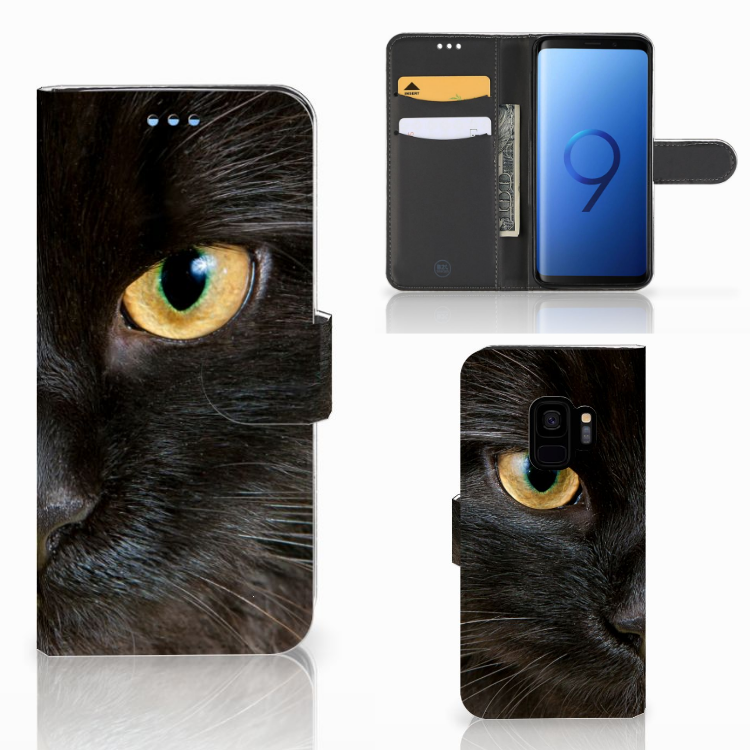 Samsung Galaxy S9 Telefoonhoesje met Pasjes Zwarte Kat