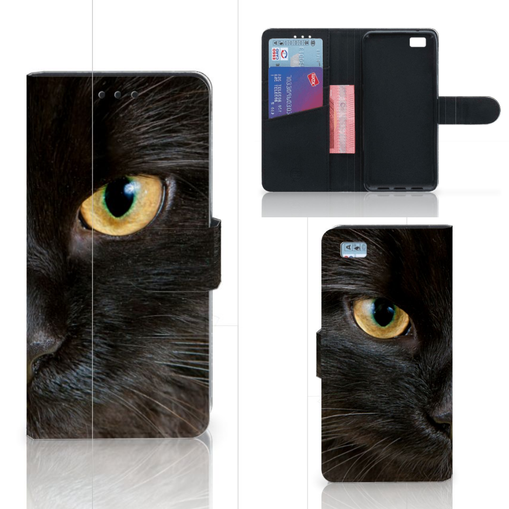 Huawei Ascend P8 Lite Telefoonhoesje met Pasjes Zwarte Kat