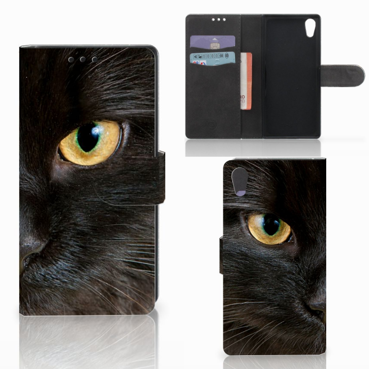 Sony Xperia XA1 Telefoonhoesje met Pasjes Zwarte Kat