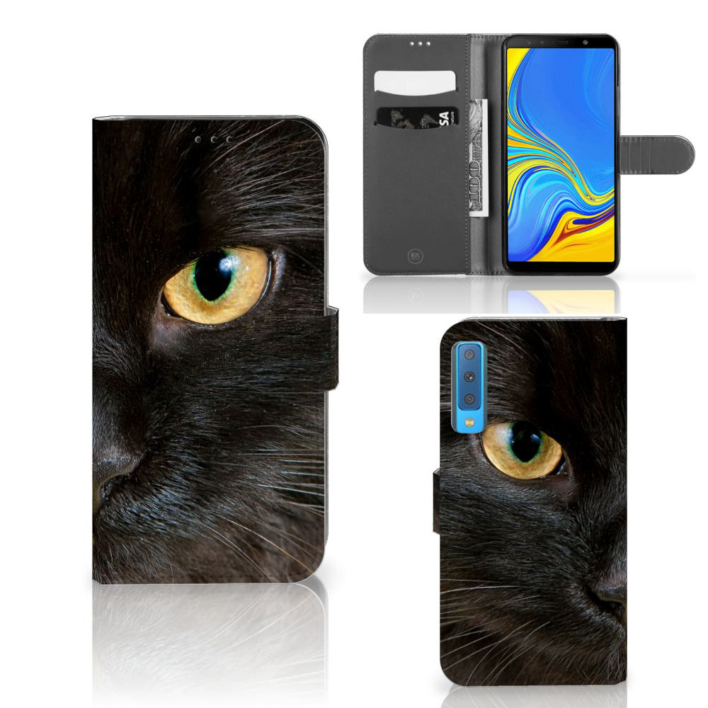 Samsung Galaxy A7 (2018) Uniek Boekhoesje Zwarte Kat