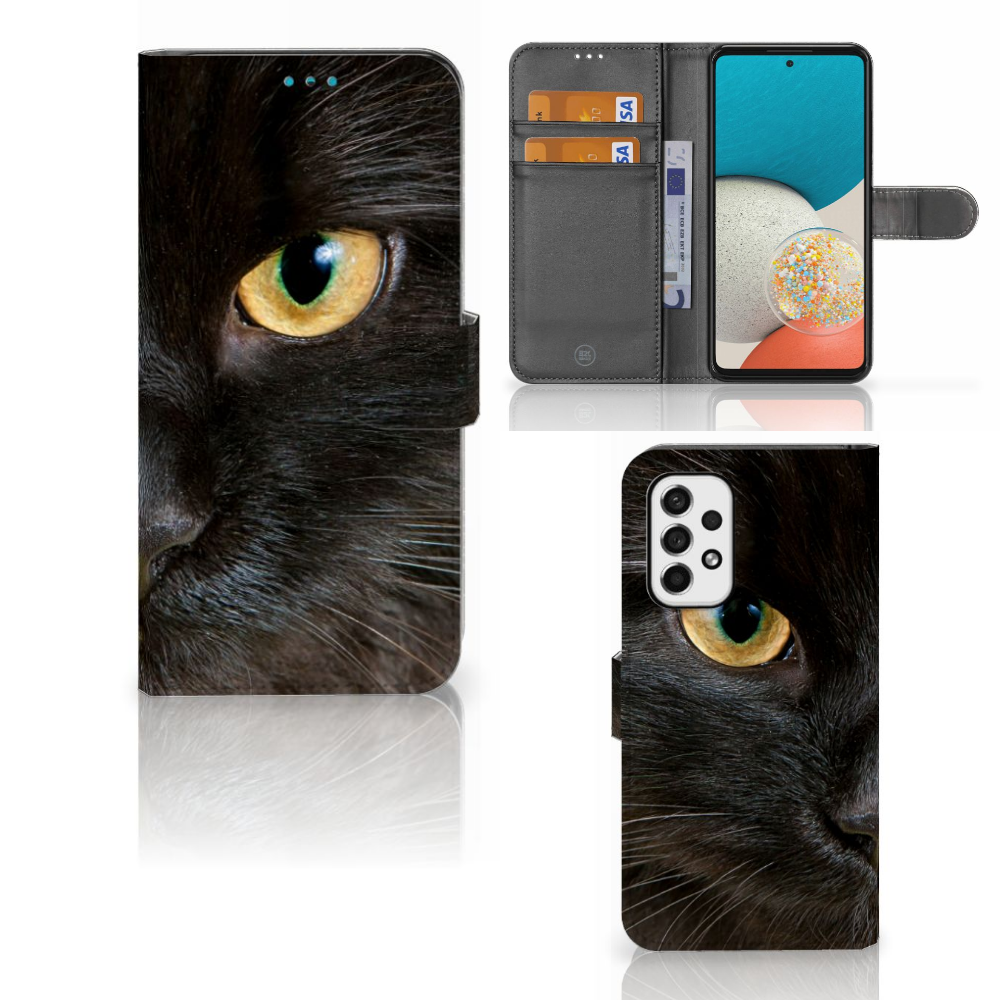 Samsung Galaxy A53 Telefoonhoesje met Pasjes Zwarte Kat