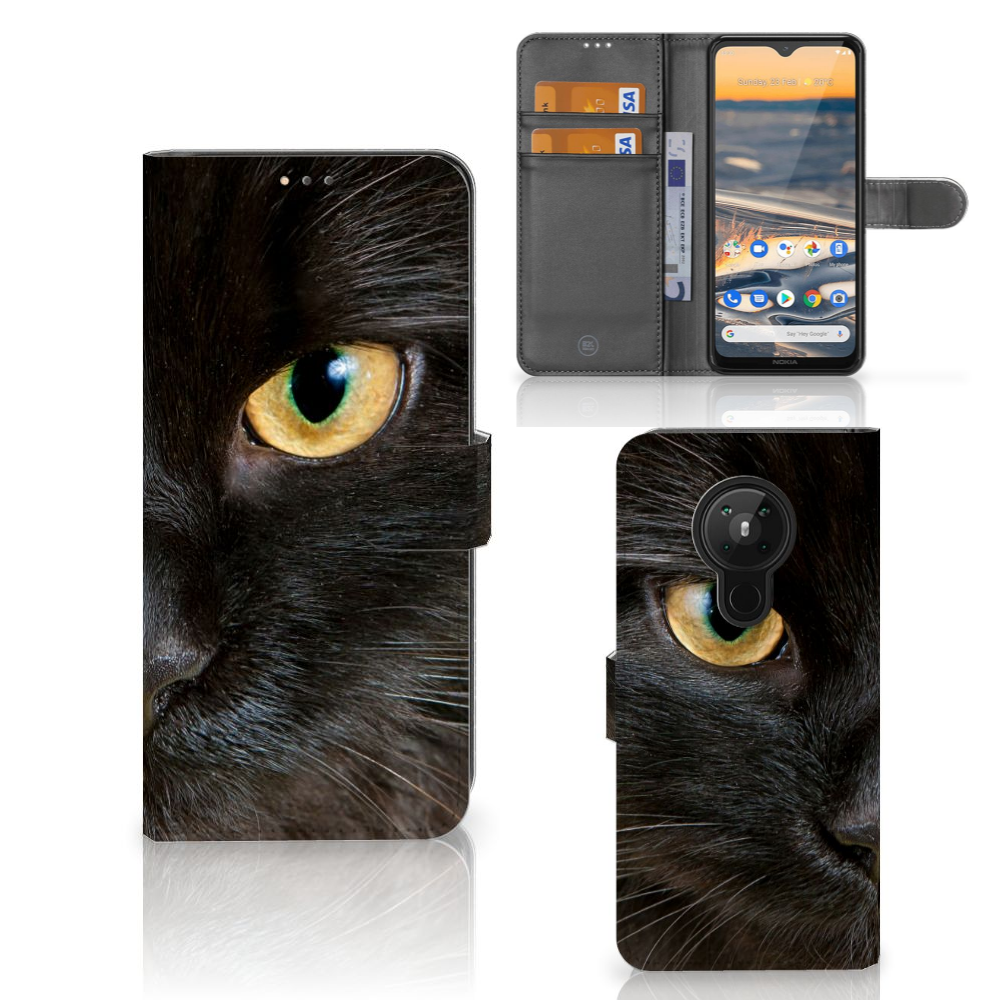Nokia 5.3 Telefoonhoesje met Pasjes Zwarte Kat