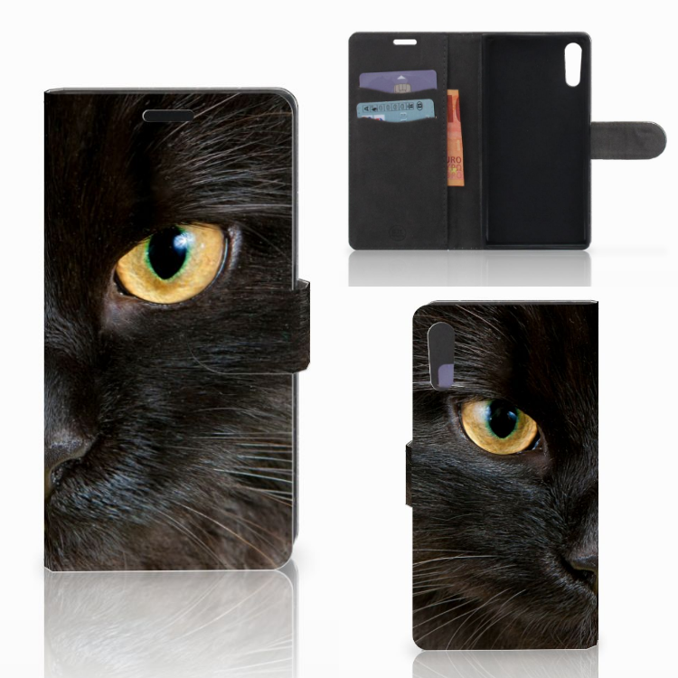 Sony Xperia XZ | Sony Xperia XZs Telefoonhoesje met Pasjes Zwarte Kat