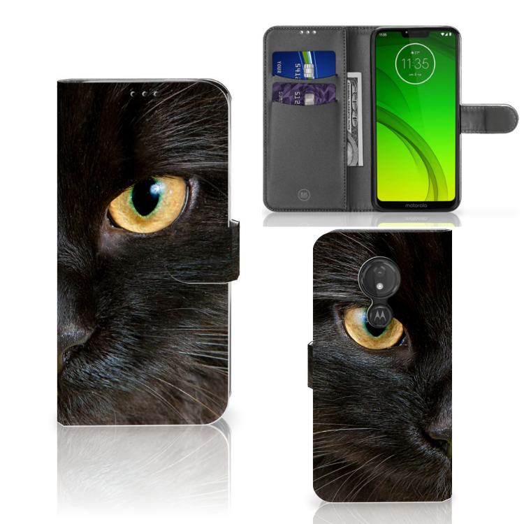 Motorola Moto G7 Power Telefoonhoesje met Pasjes Zwarte Kat