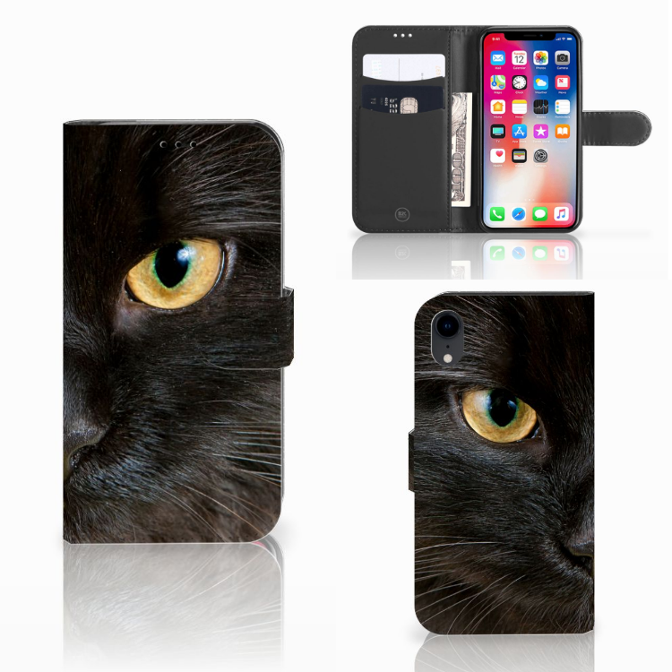 Apple iPhone Xr Telefoonhoesje met Pasjes Zwarte Kat