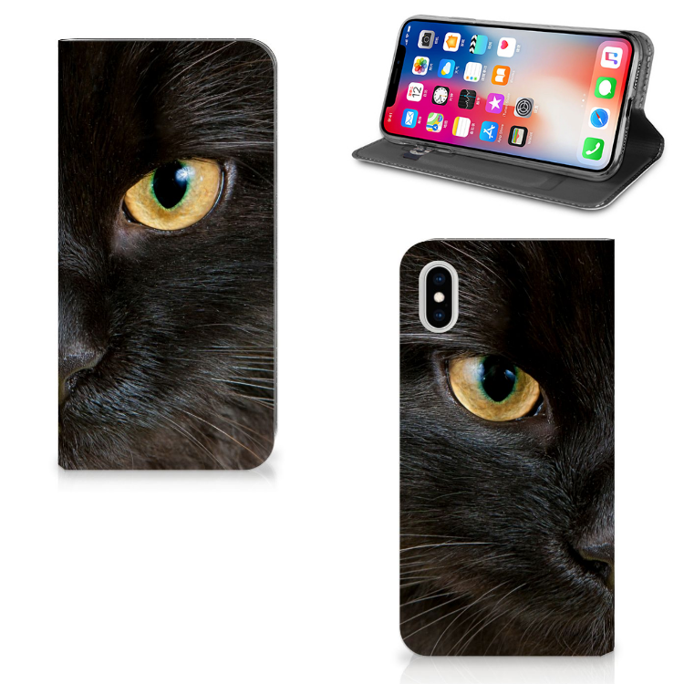 Apple iPhone Xs Max Uniek Standcase Hoesje Zwarte Kat