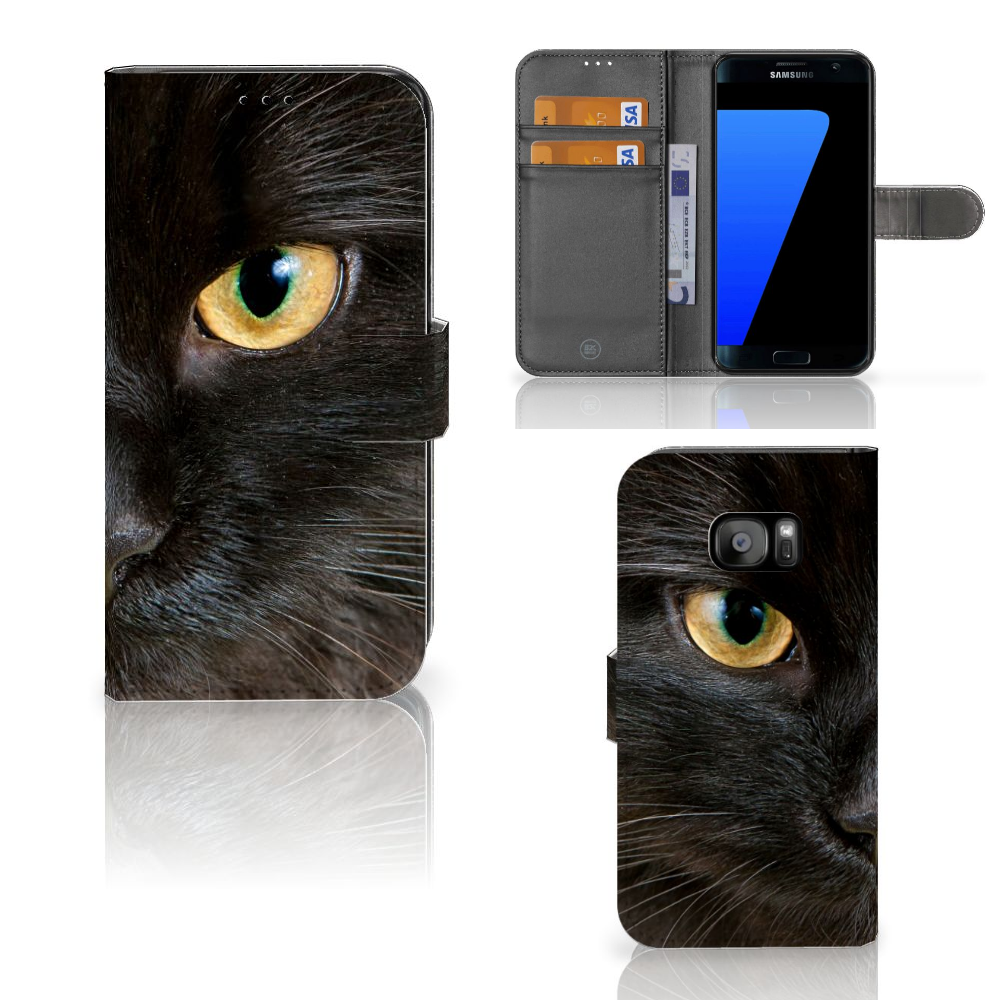Samsung Galaxy S7 Edge Telefoonhoesje met Pasjes Zwarte Kat