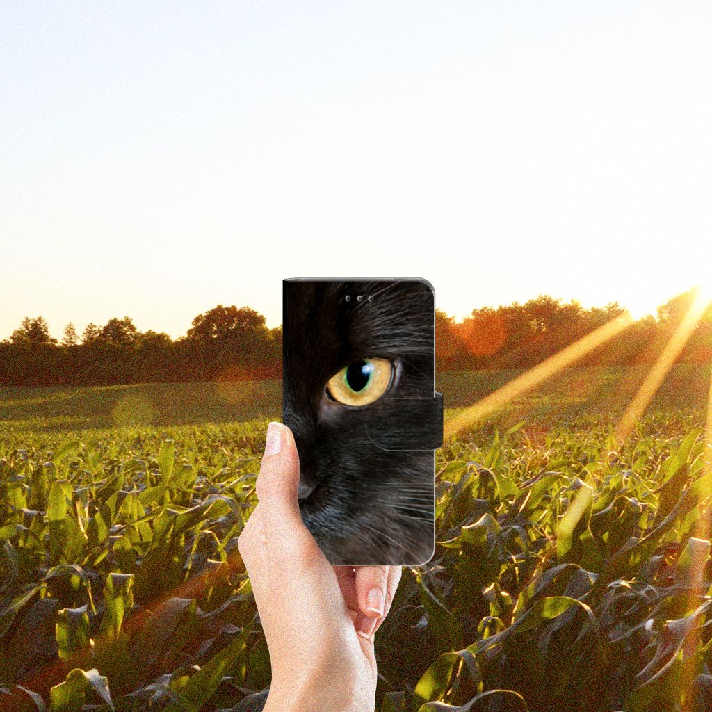 Nokia 7 Telefoonhoesje met Pasjes Zwarte Kat