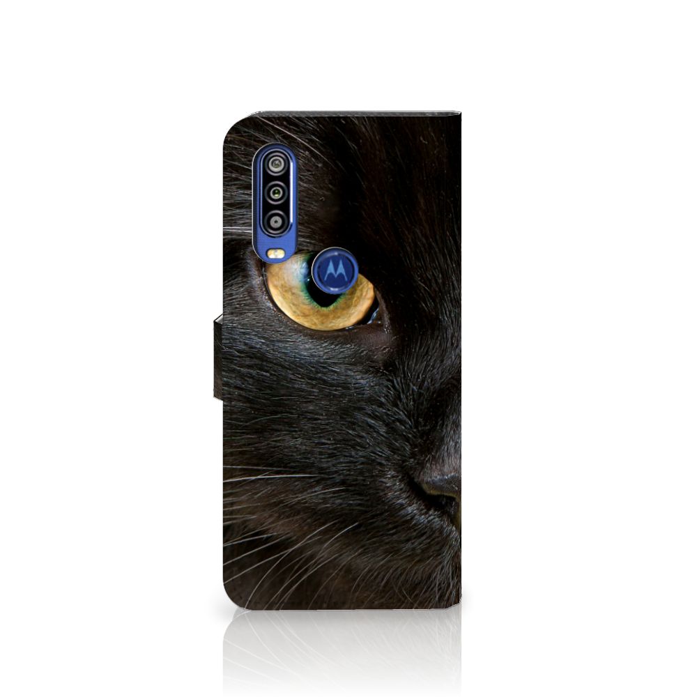 Motorola One Action Telefoonhoesje met Pasjes Zwarte Kat