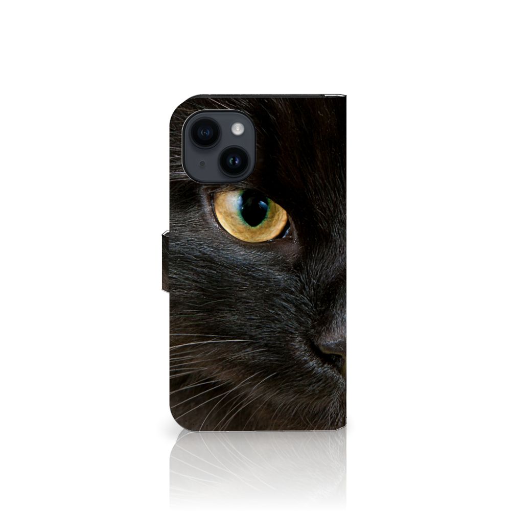 iPhone 15 Telefoonhoesje met Pasjes Zwarte Kat