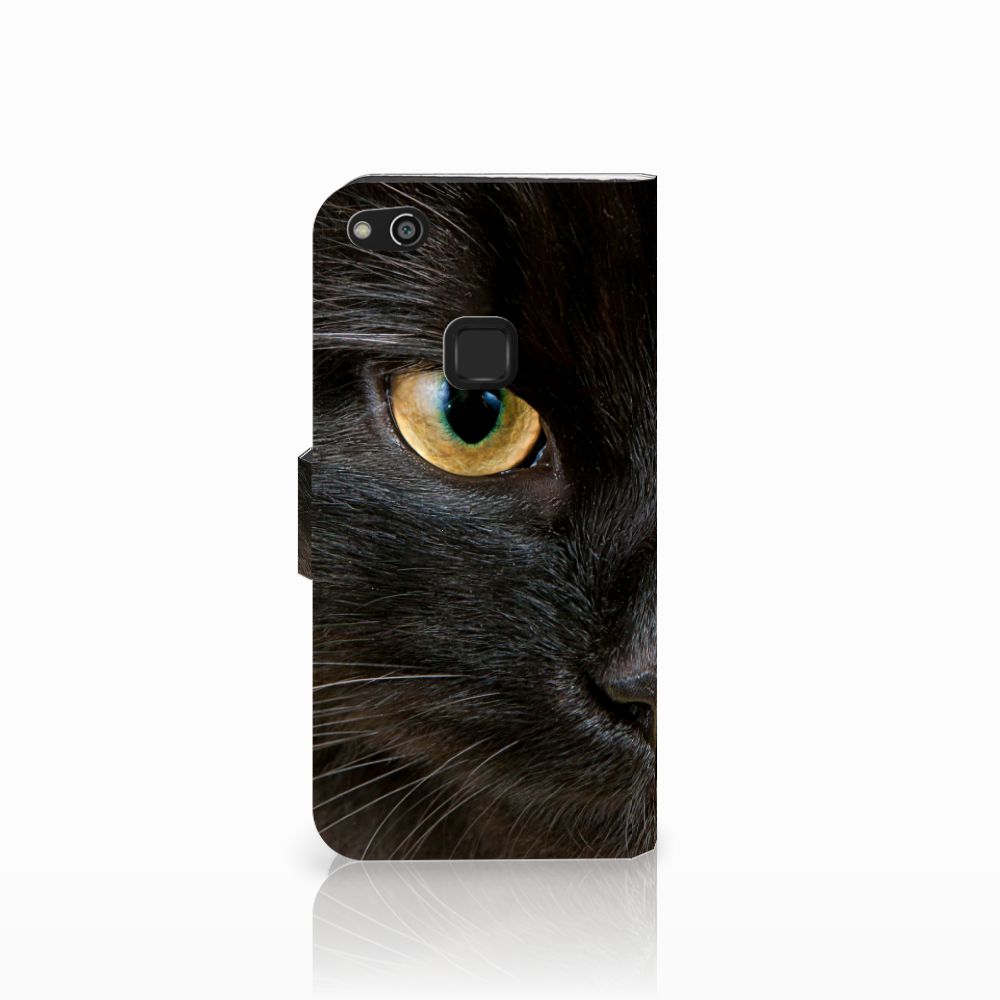 Huawei P10 Lite Telefoonhoesje met Pasjes Zwarte Kat