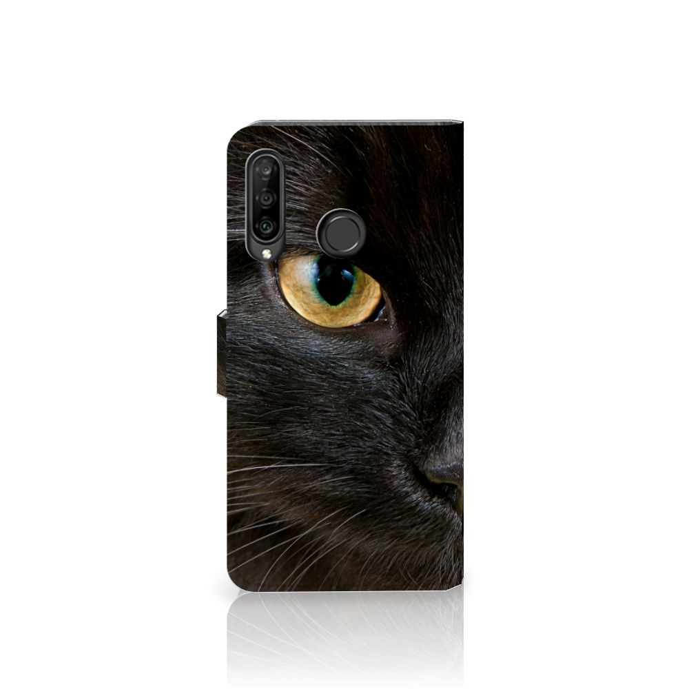 Huawei P30 Lite (2020) Telefoonhoesje met Pasjes Zwarte Kat