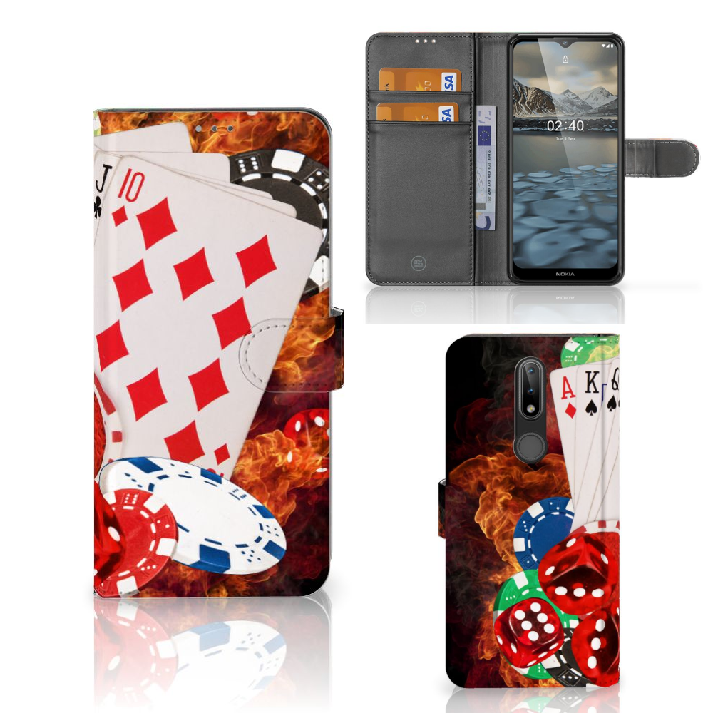 Nokia 2.4 Wallet Case met Pasjes Casino