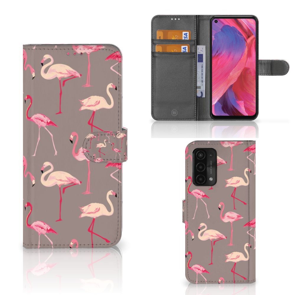 OPPO A54 5G | A74 5G | A93 5G Telefoonhoesje met Pasjes Flamingo