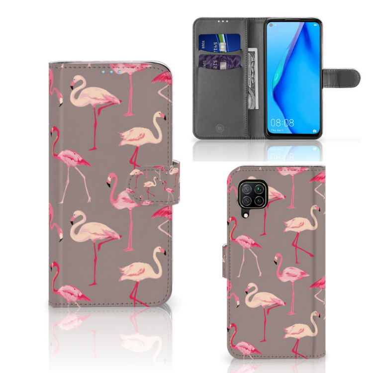 Huawei P40 Lite Telefoonhoesje met Pasjes Flamingo
