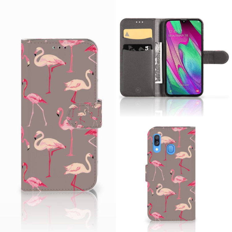 Samsung Galaxy A40 Telefoonhoesje met Pasjes Flamingo