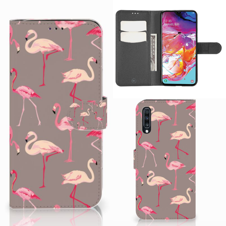 Samsung Galaxy A70 Telefoonhoesje met Pasjes Flamingo