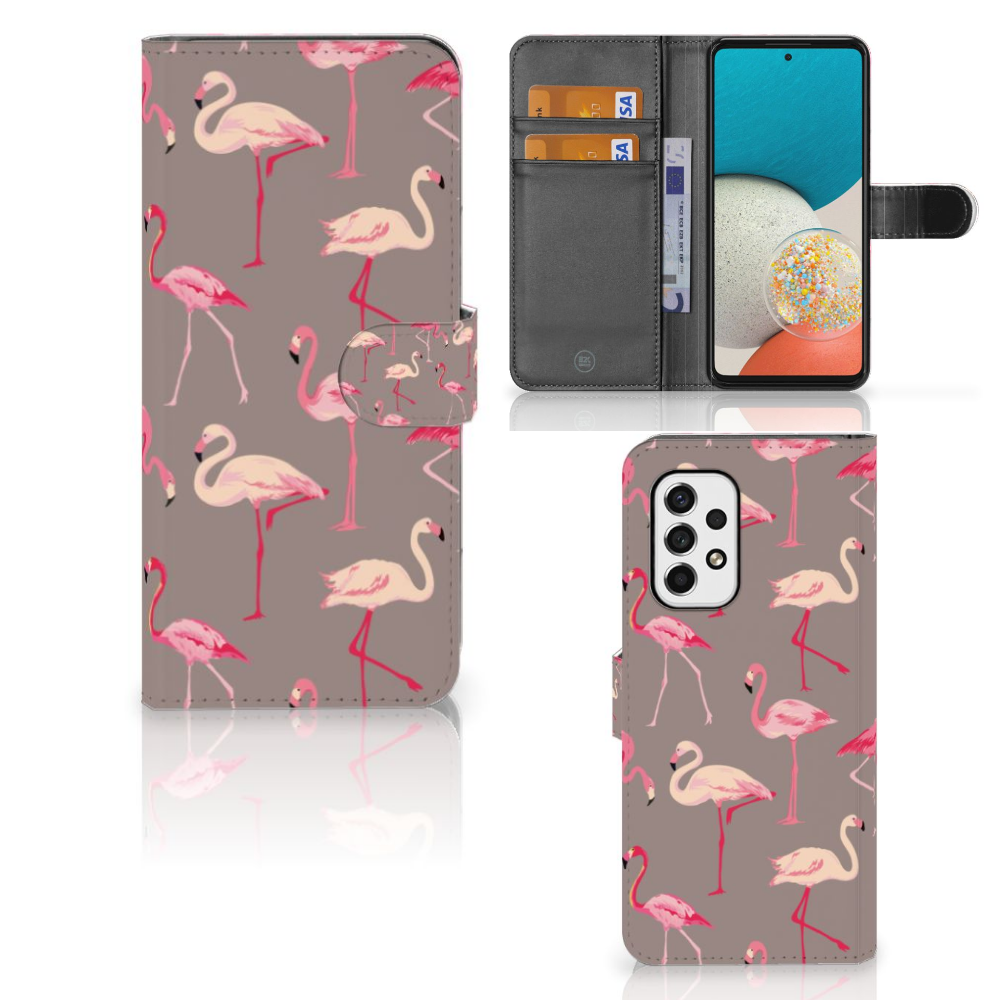 Samsung Galaxy A53 Telefoonhoesje met Pasjes Flamingo