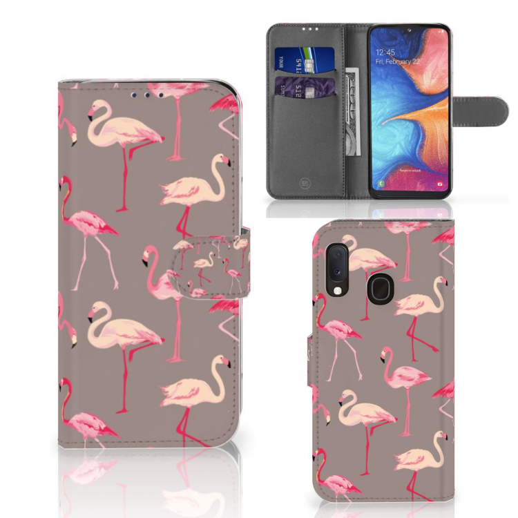 Samsung Galaxy A20e Telefoonhoesje met Pasjes Flamingo
