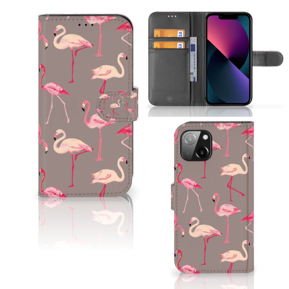 Apple iPhone 13 Telefoonhoesje met Pasjes Flamingo