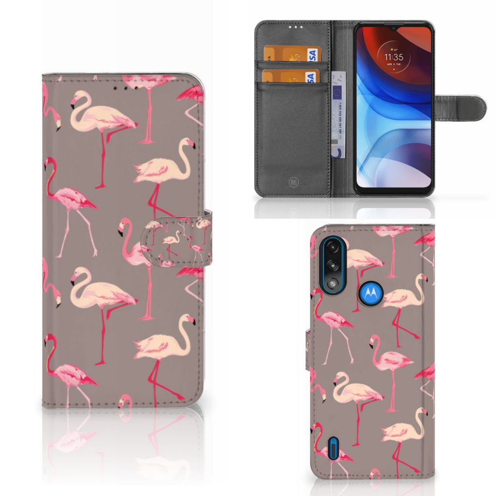 Motorola Moto E7i Power | E7 Power Telefoonhoesje met Pasjes Flamingo