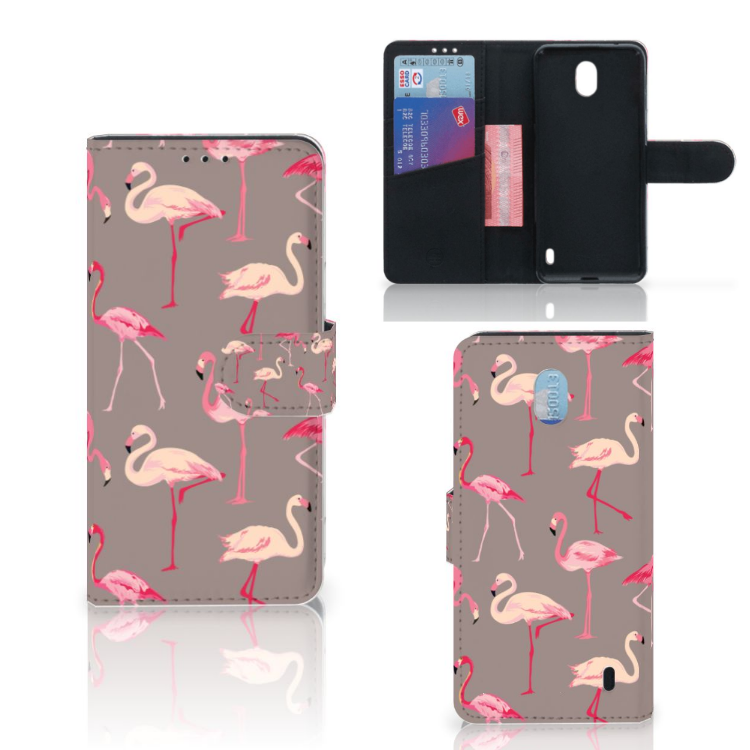 Nokia 1 Plus Telefoonhoesje met Pasjes Flamingo