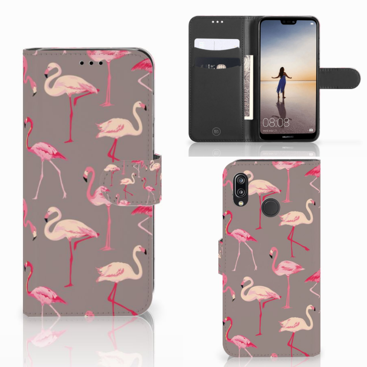 Huawei P20 Lite Telefoonhoesje met Pasjes Flamingo