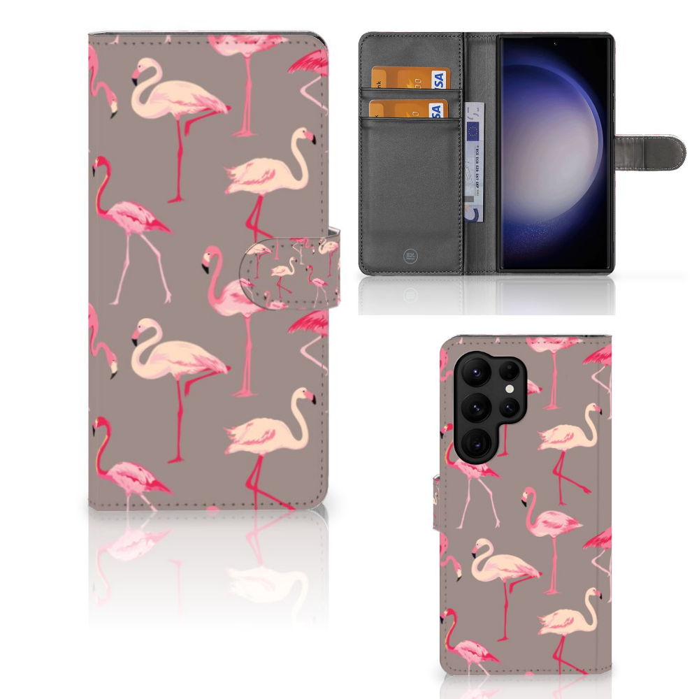 Samsung Galaxy S23 Ultra Telefoonhoesje met Pasjes Flamingo