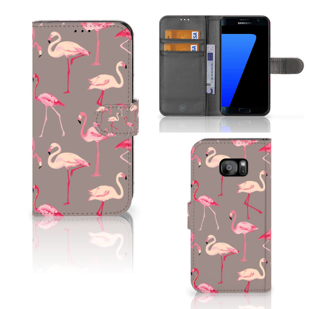 Samsung Galaxy S7 Edge Telefoonhoesje met Pasjes Flamingo