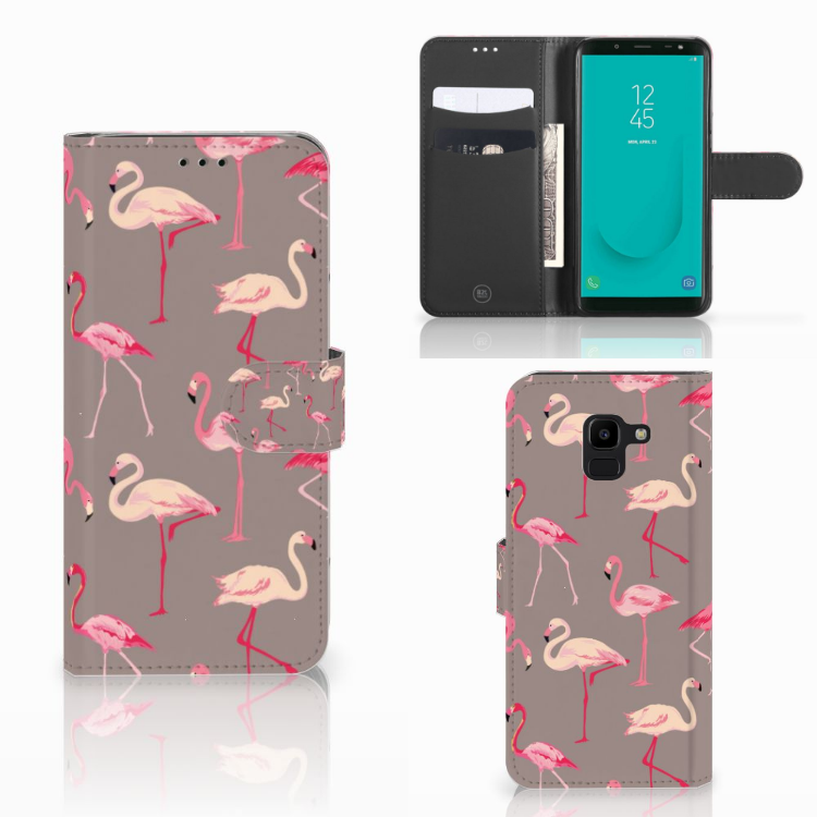 Samsung Galaxy J6 2018 Telefoonhoesje met Pasjes Flamingo