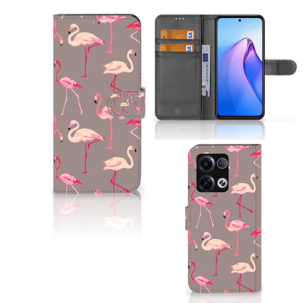 OPPO Reno8 Pro Telefoonhoesje met Pasjes Flamingo