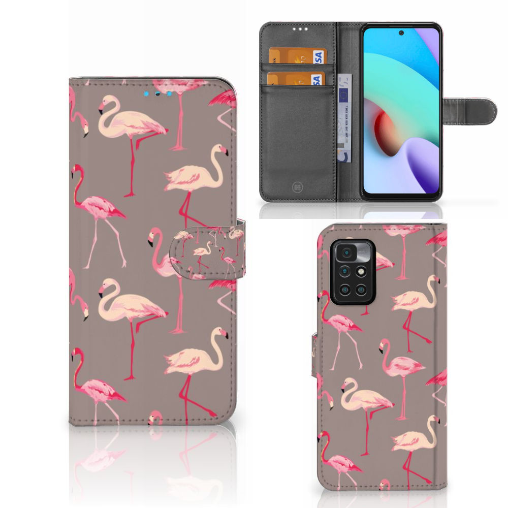 Xiaomi Redmi 10 Telefoonhoesje met Pasjes Flamingo