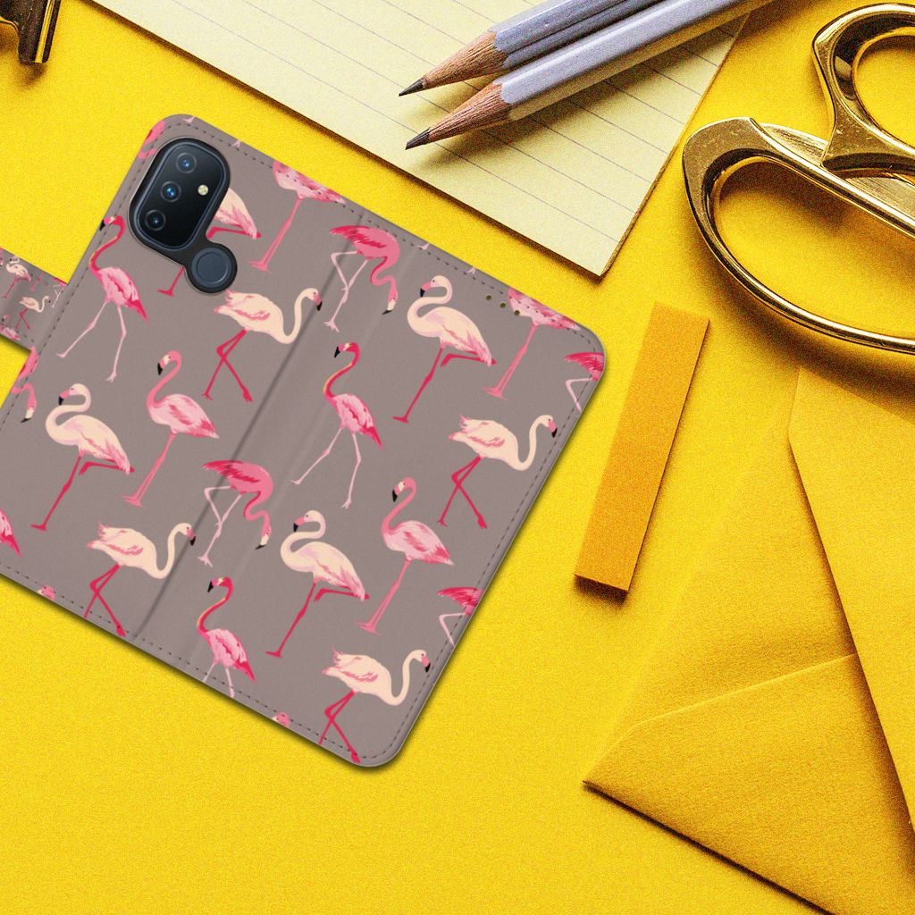 OnePlus Nord N100 Telefoonhoesje met Pasjes Flamingo