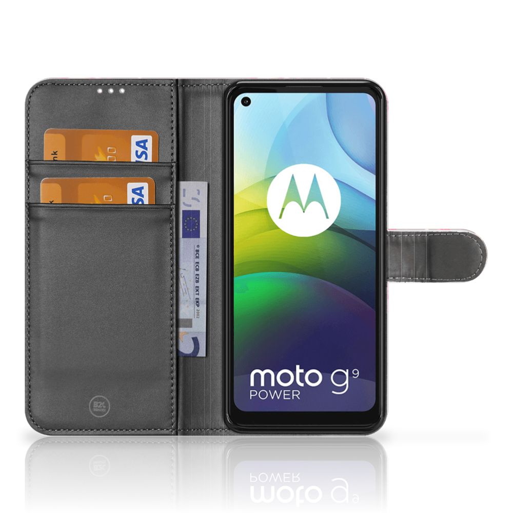Motorola Moto G9 Power Telefoonhoesje met Pasjes Flamingo